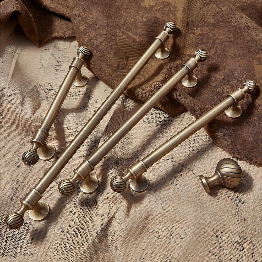 Decorative Solid Brass Bar Cupboard Handles with Ball Finials