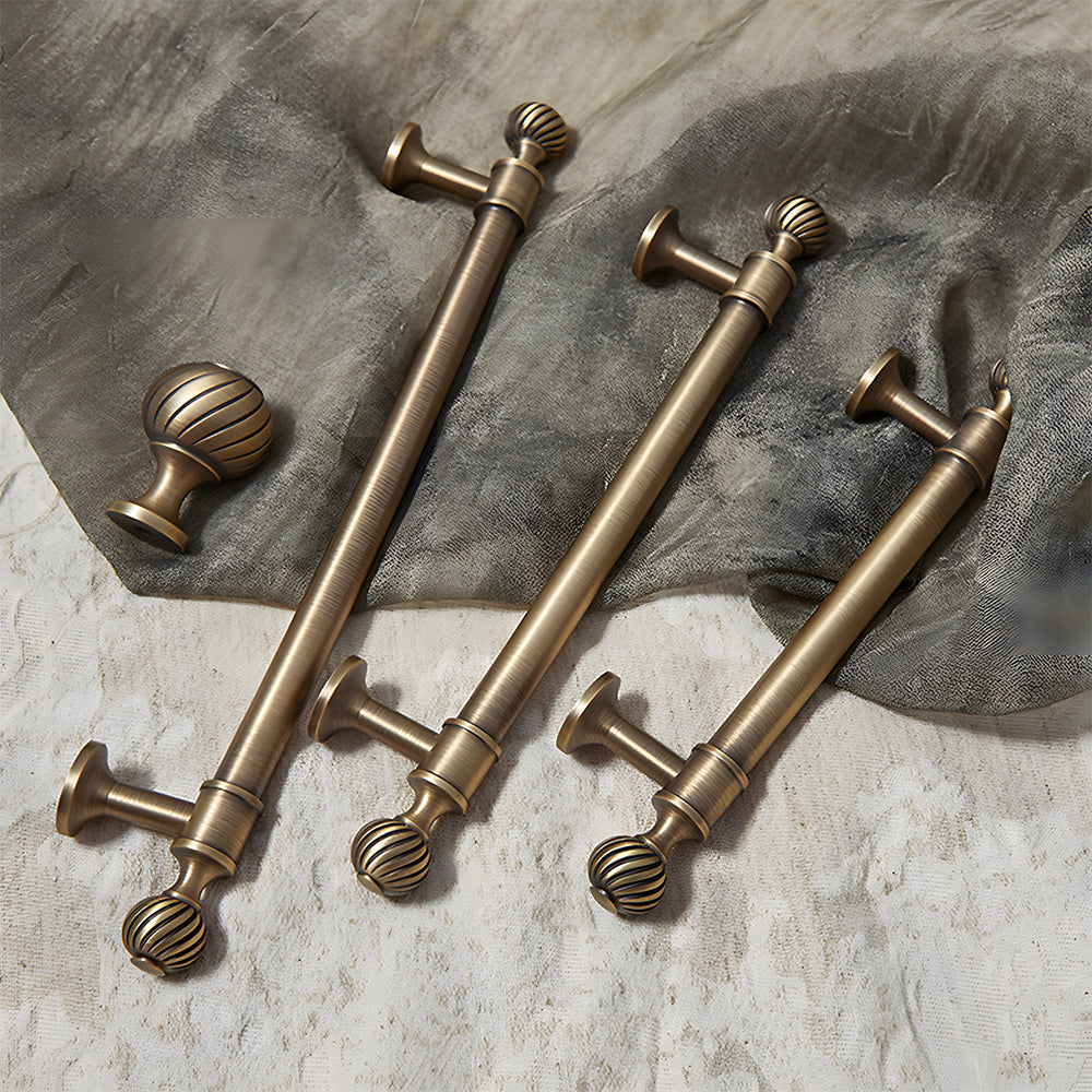 Decorative Solid Brass Bar Cupboard Handles with Ball Finials