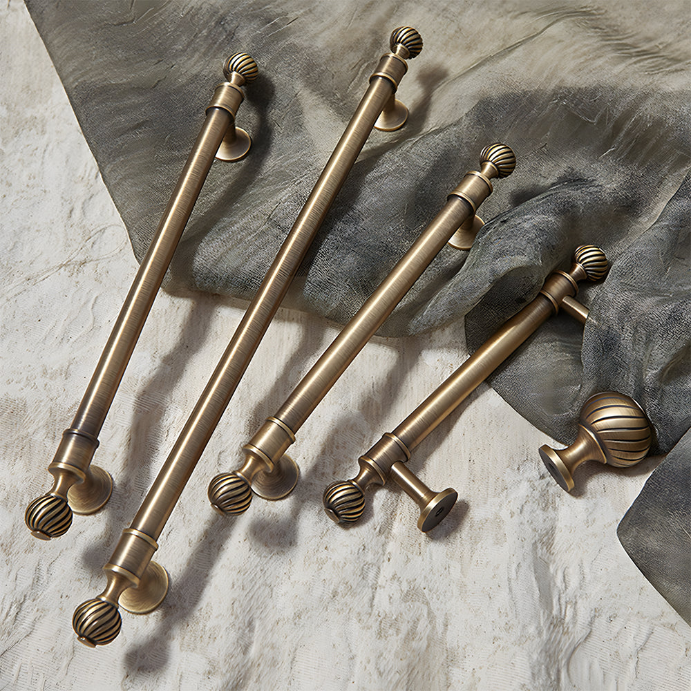 Decorative Solid Brass Bar Cupboard Handles with Ball Finials