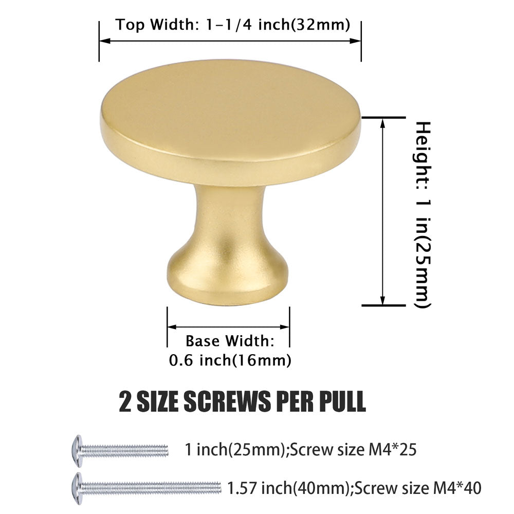 Gold Flat-Top Round Bathroom Cupboard Knobs