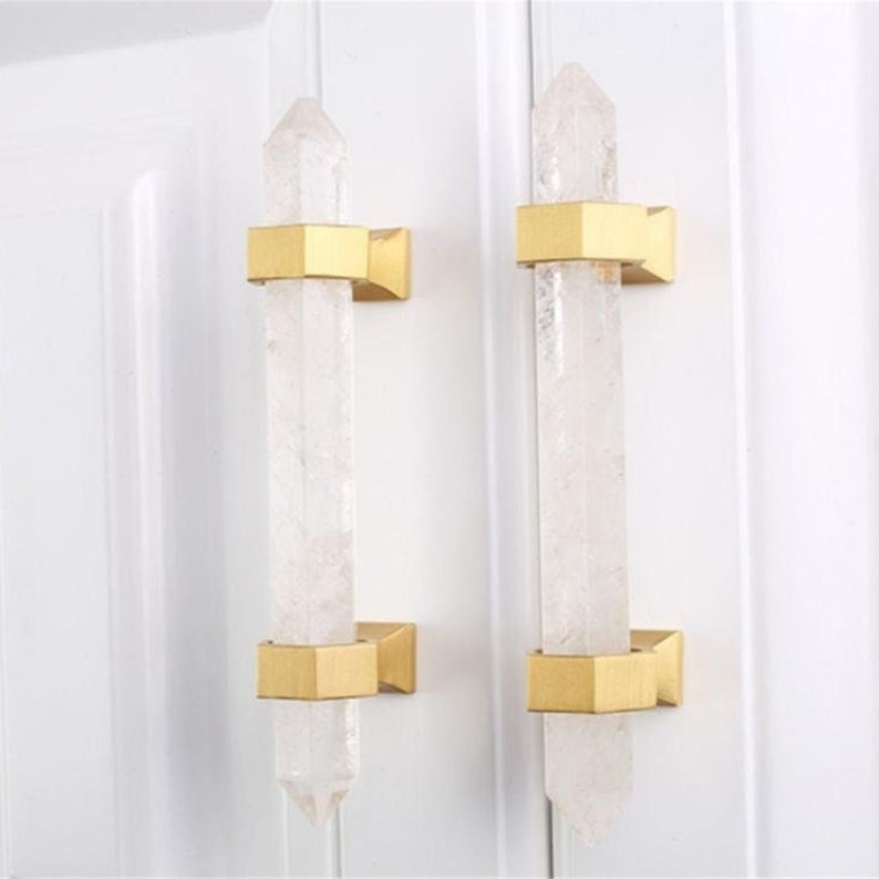 Hexagonal Natural Crystal T-Bar Cupboard Handles & Knobs