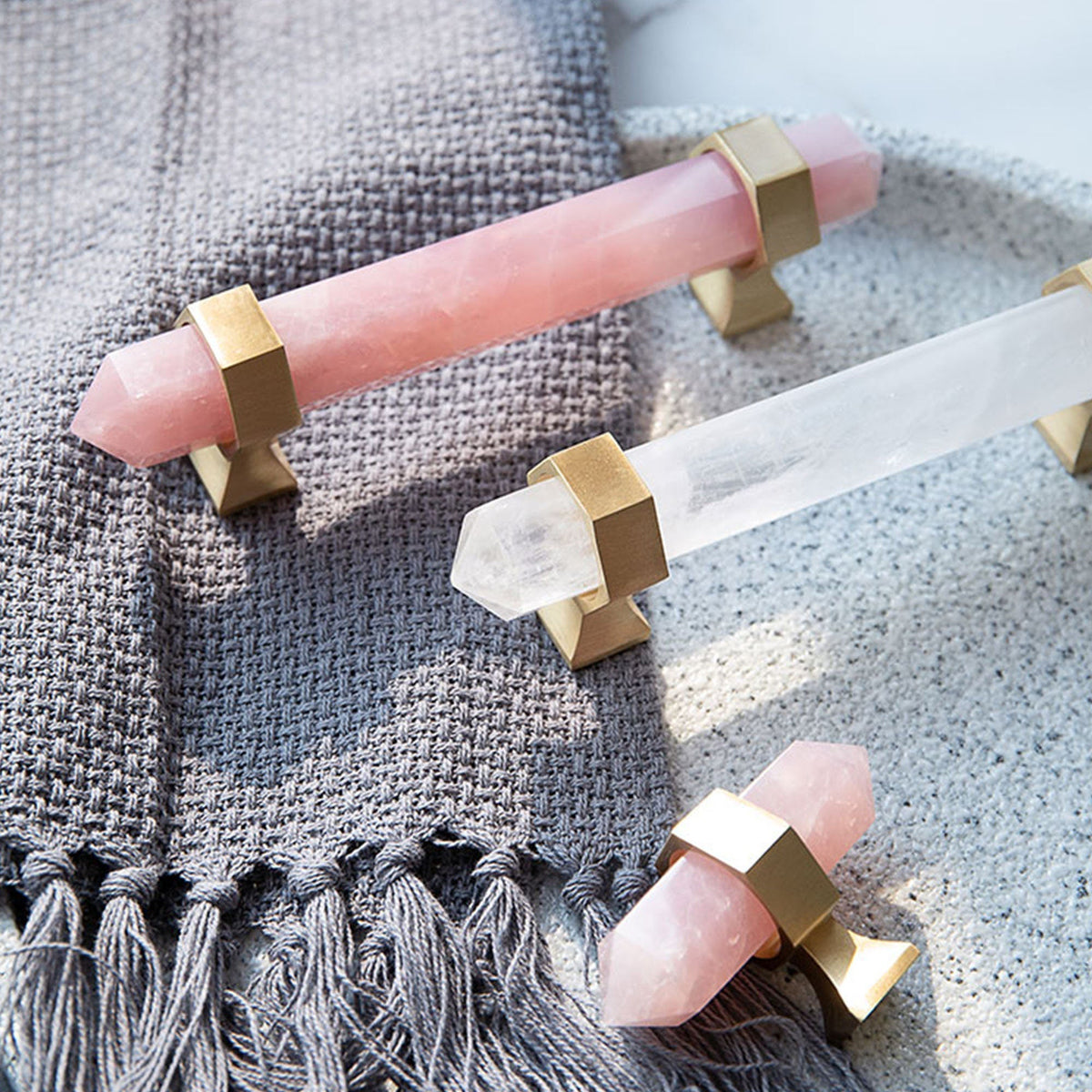 Hexagonal Natural Crystal T-Bar Cupboard Handles & Knobs