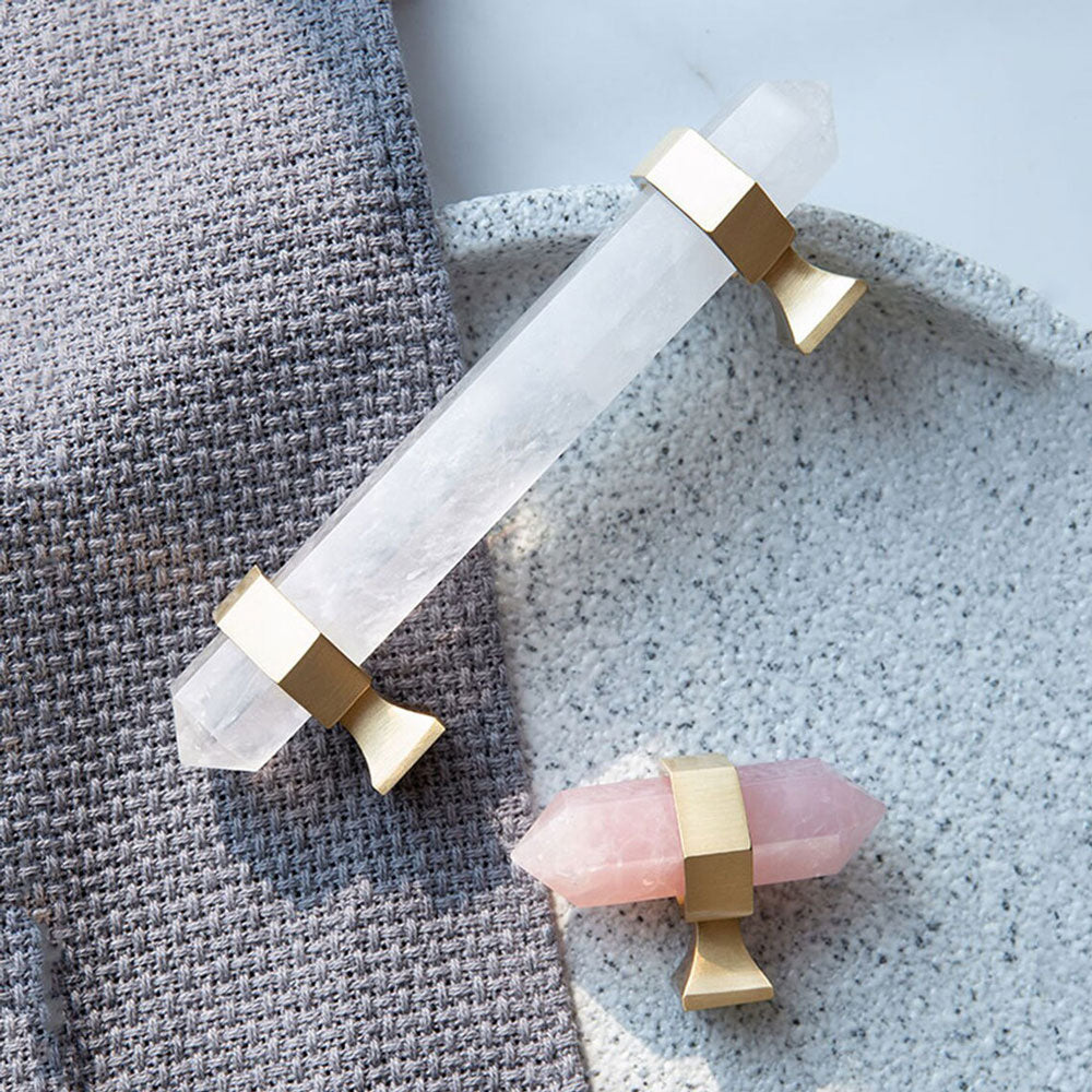 Hexagonal Natural Crystal T-Bar Cupboard Handles & Knobs