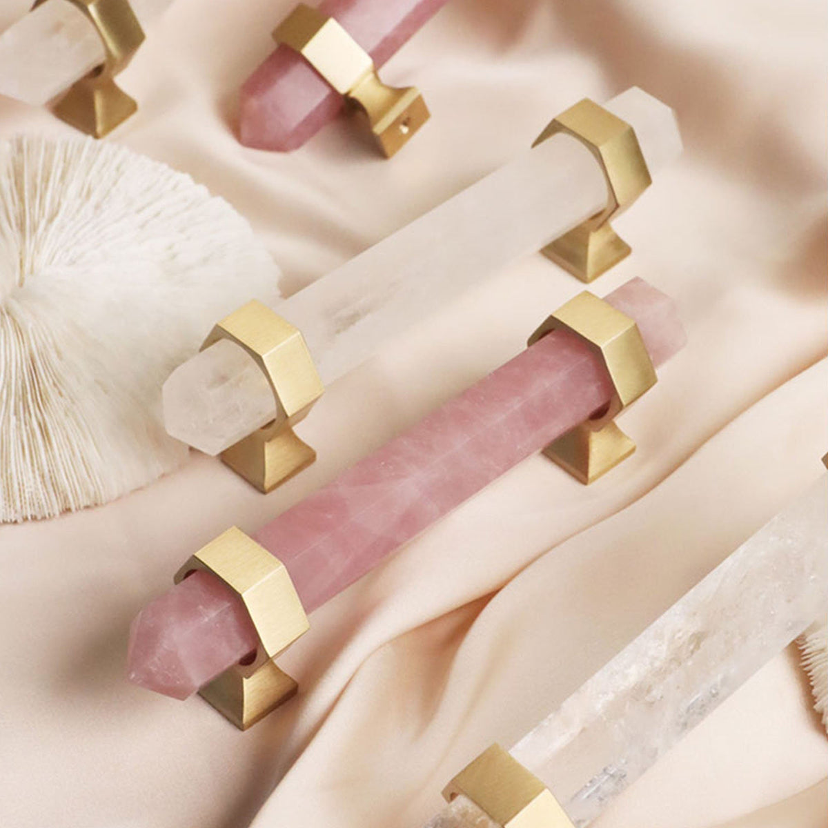 Hexagonal Natural Crystal T-Bar Cupboard Handles & Knobs