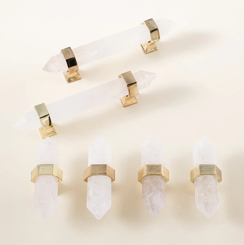 Hexagonal Natural Crystal T-Bar Cupboard Handles & Knobs