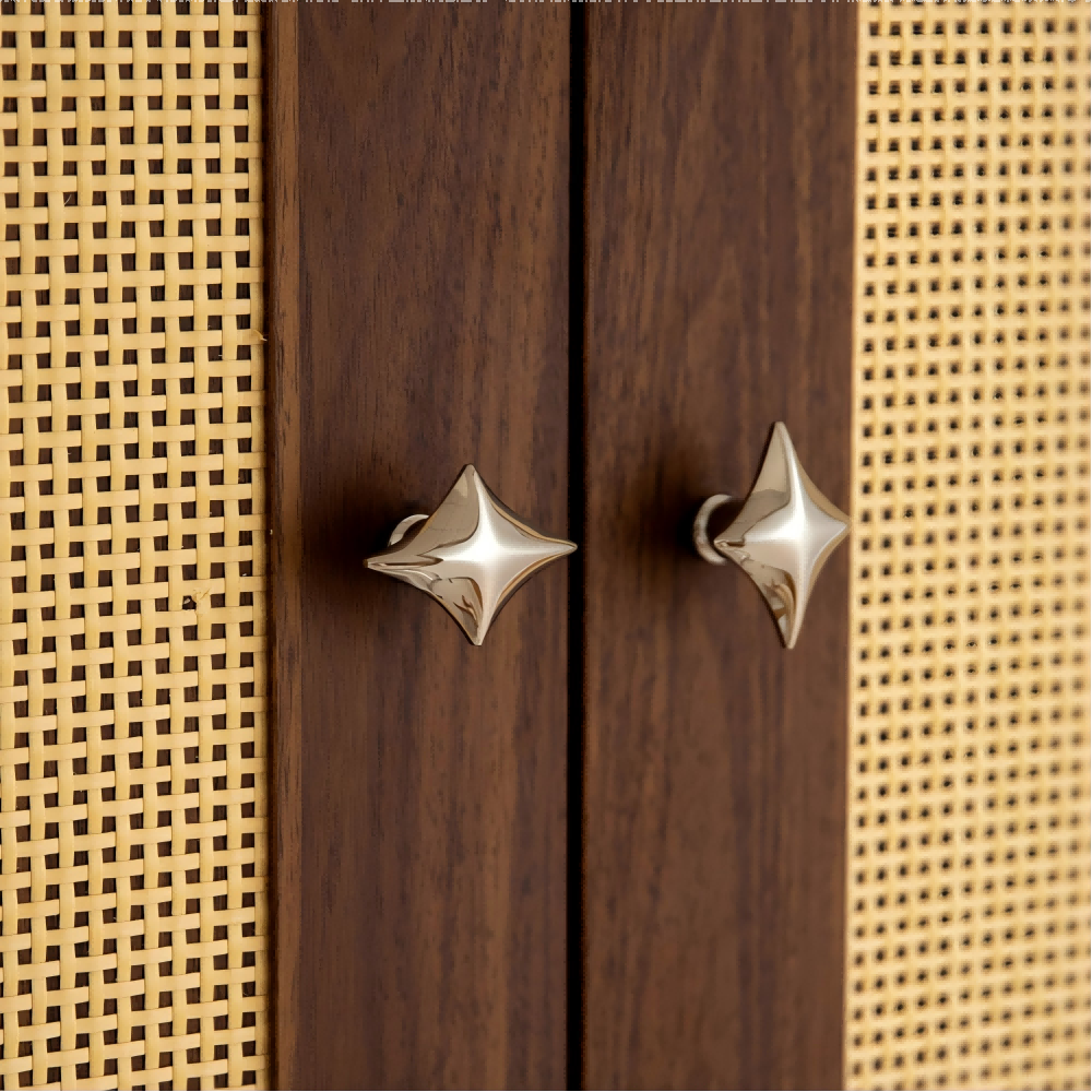 Mid-Century Star Cupboard Handles & Knobs in Solid Brass