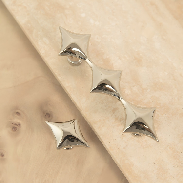 Mid-Century Star Cupboard Handles & Knobs in Solid Brass