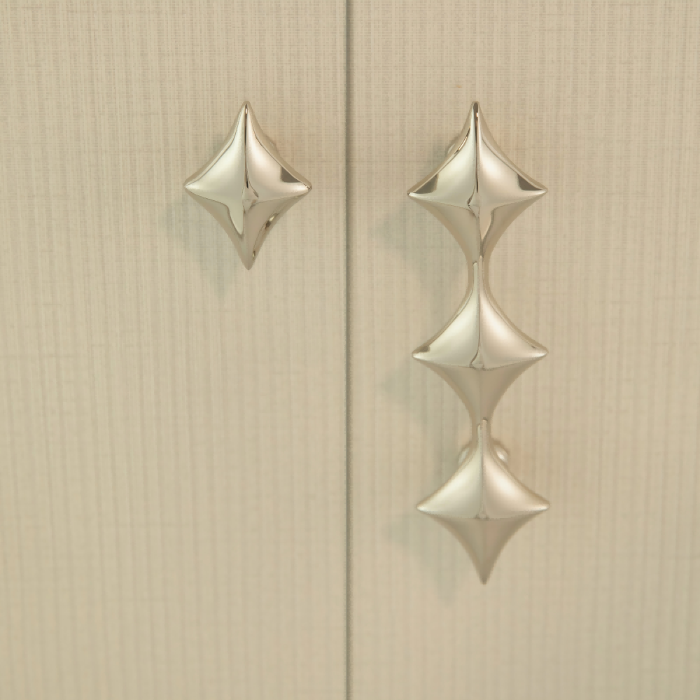 Mid-Century Star Cupboard Handles & Knobs in Solid Brass