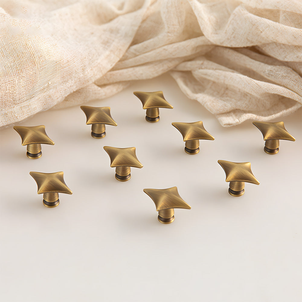 Mid-Century Star Cupboard Handles & Knobs in Solid Brass