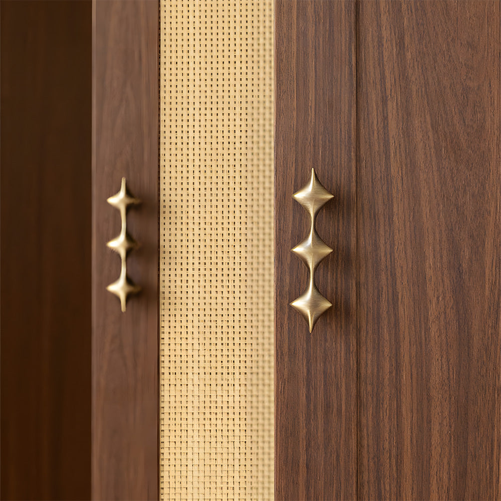 Mid-Century Star Cupboard Handles & Knobs in Solid Brass