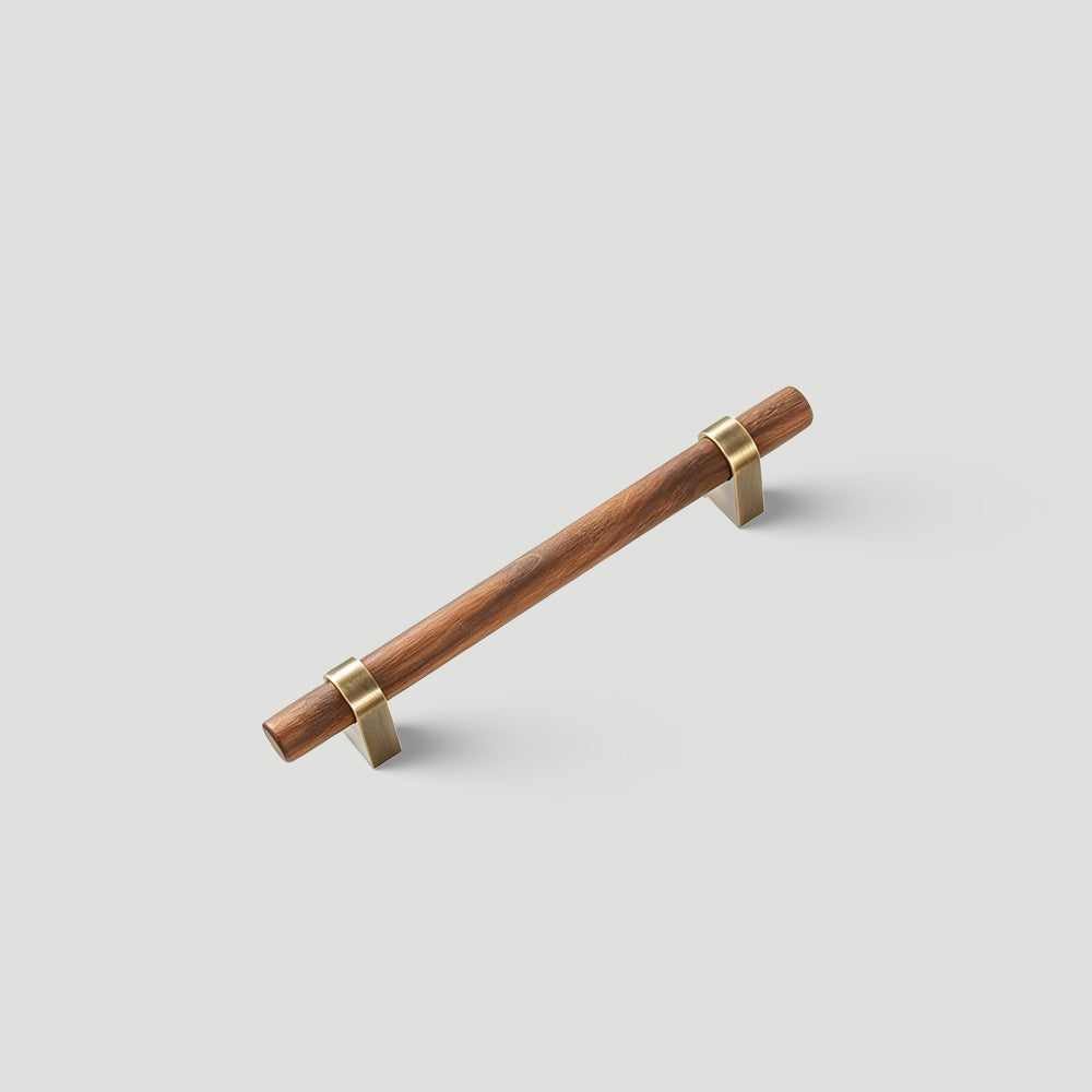 Mid-Century Wood and Brass T-Bar Cupboard Handles