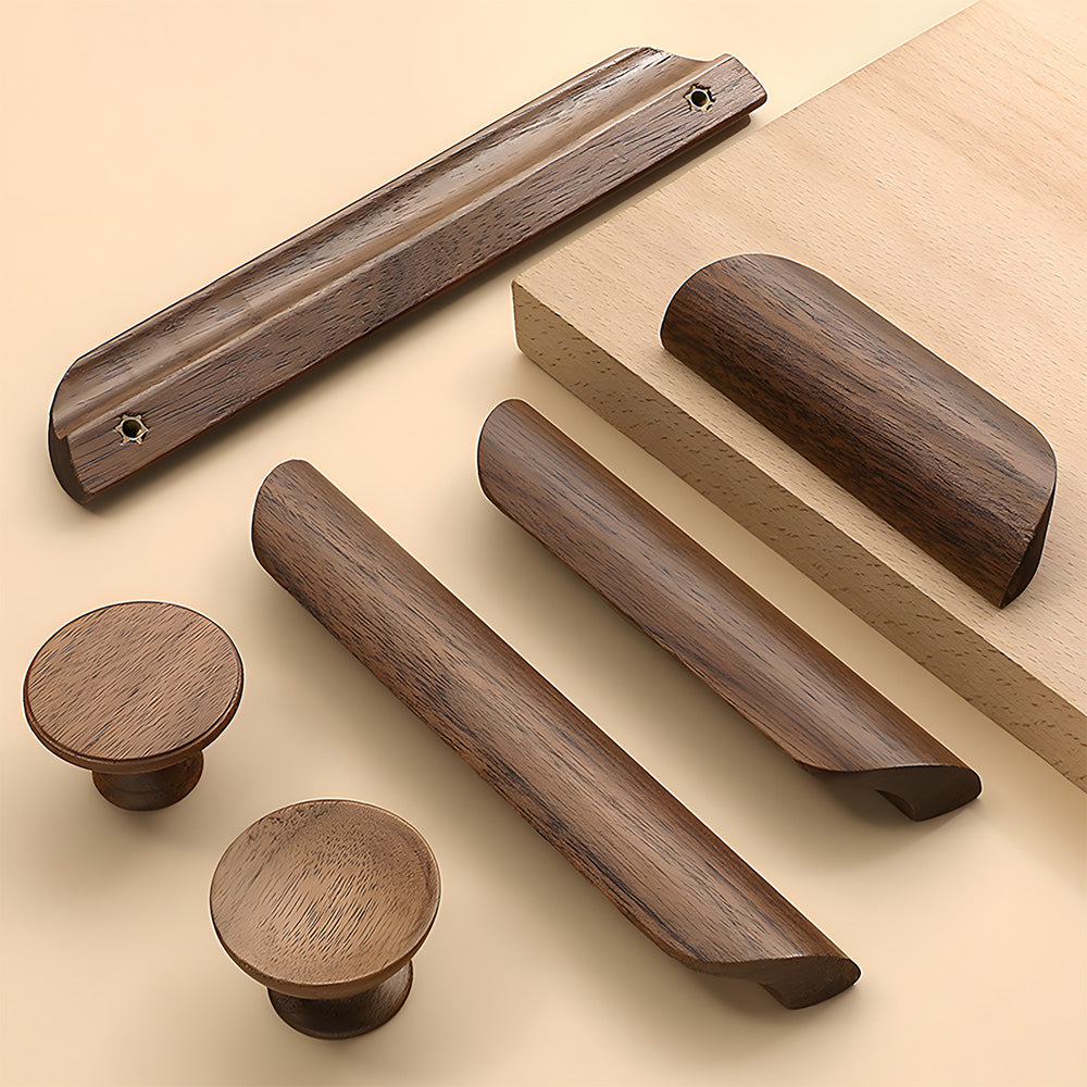 Minimalist Half-Round Walnut Cupboard Handles & Knobs