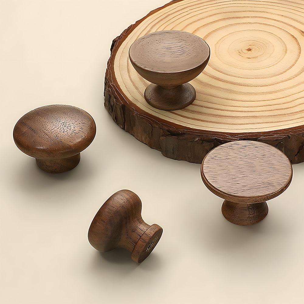 Minimalist Half-Round Walnut Cupboard Handles & Knobs