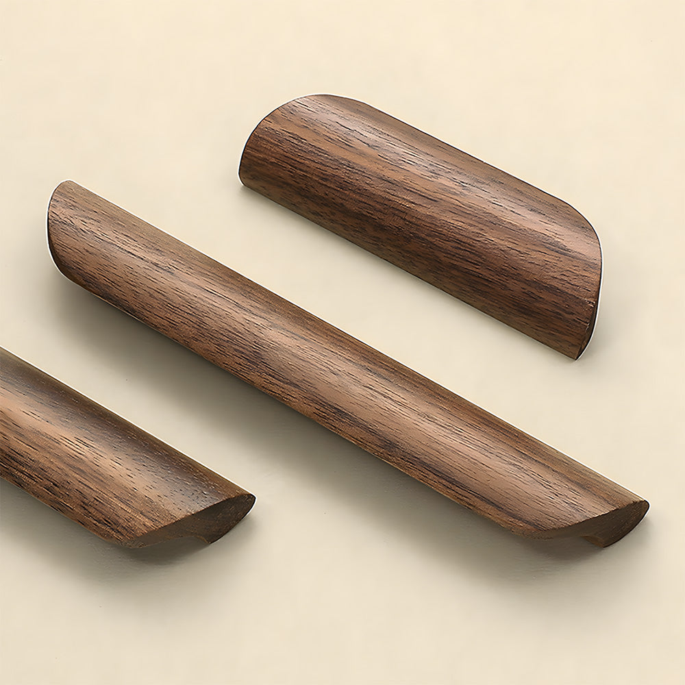 Minimalist Half-Round Walnut Cupboard Handles & Knobs