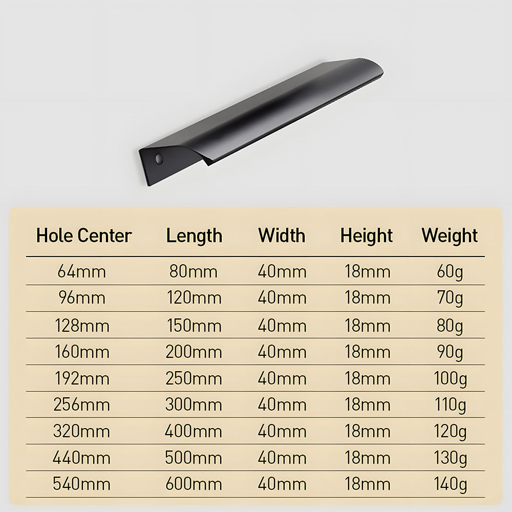 Modern Aluminium Curved Lip Edge Pull Handles