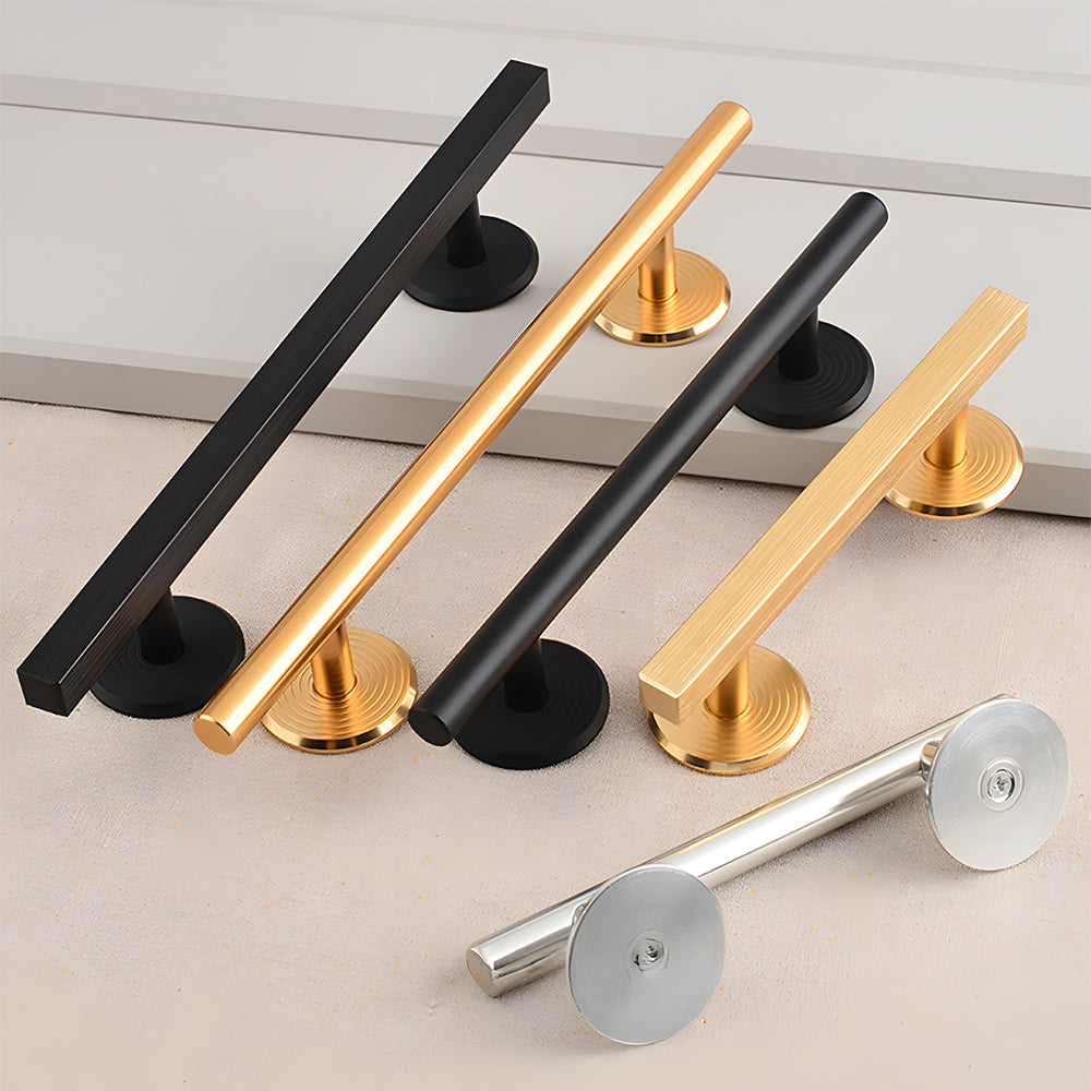 Modern Aluminium T-Bar Cupboard Handles with Ringed Round Bases