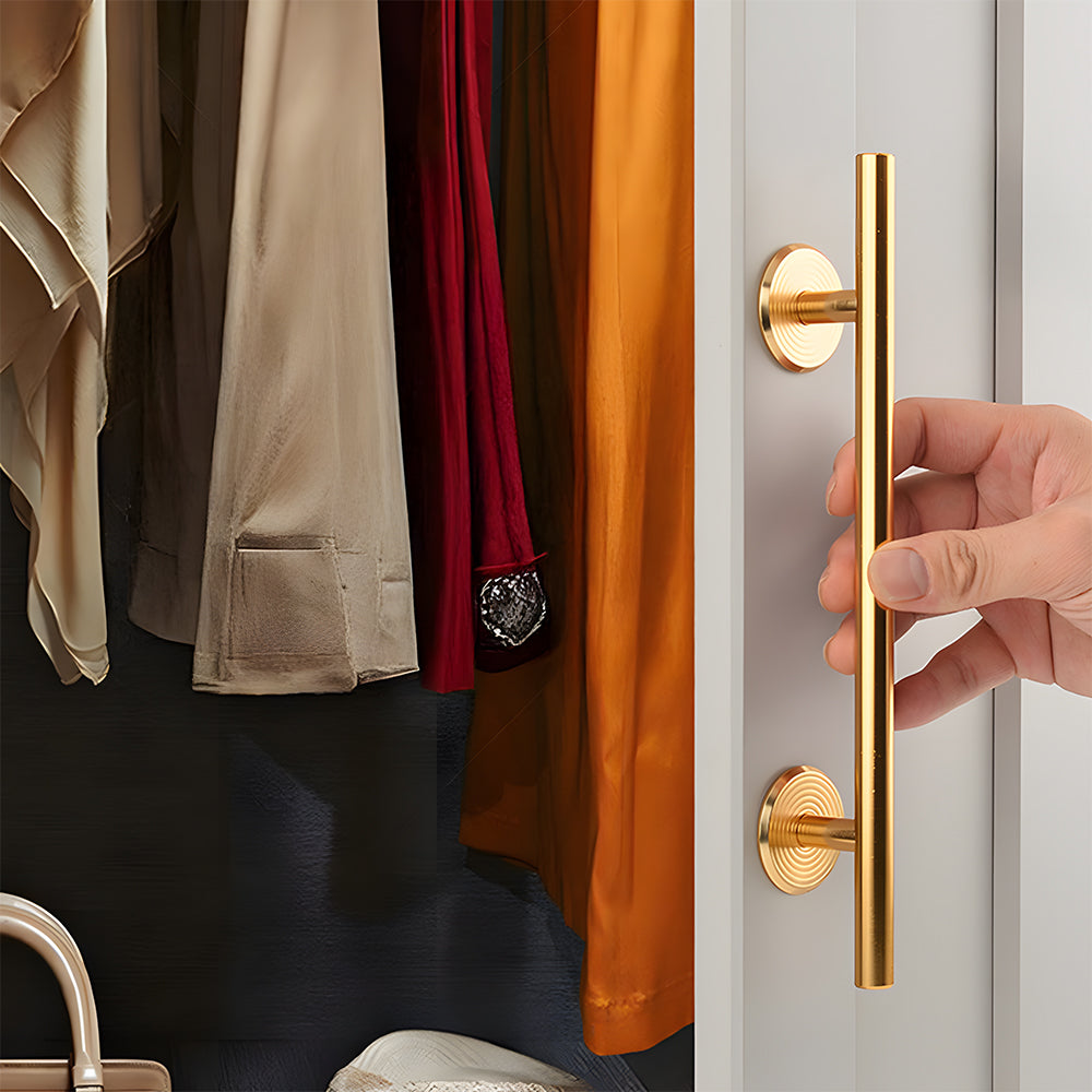 Modern Aluminium T-Bar Cupboard Handles with Ringed Round Bases