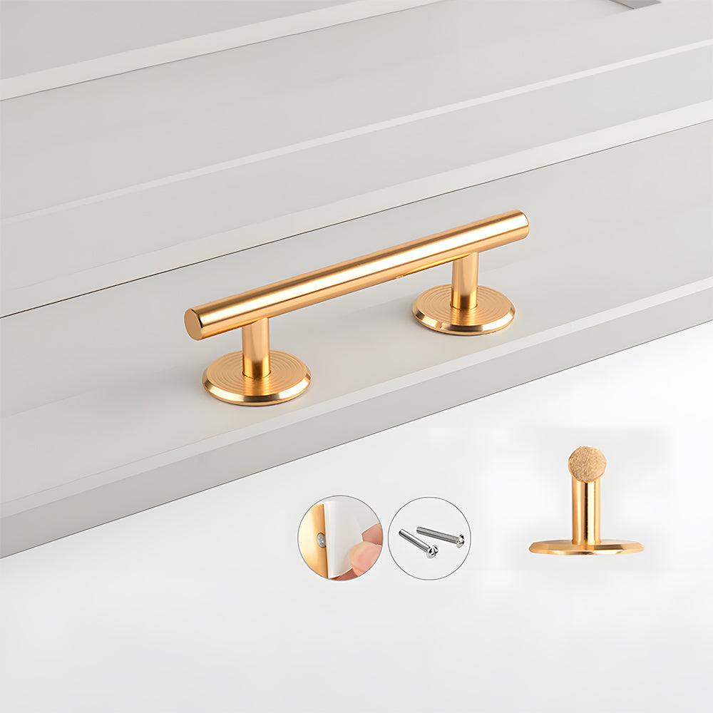 Modern Aluminium T-Bar Cupboard Handles with Ringed Round Bases
