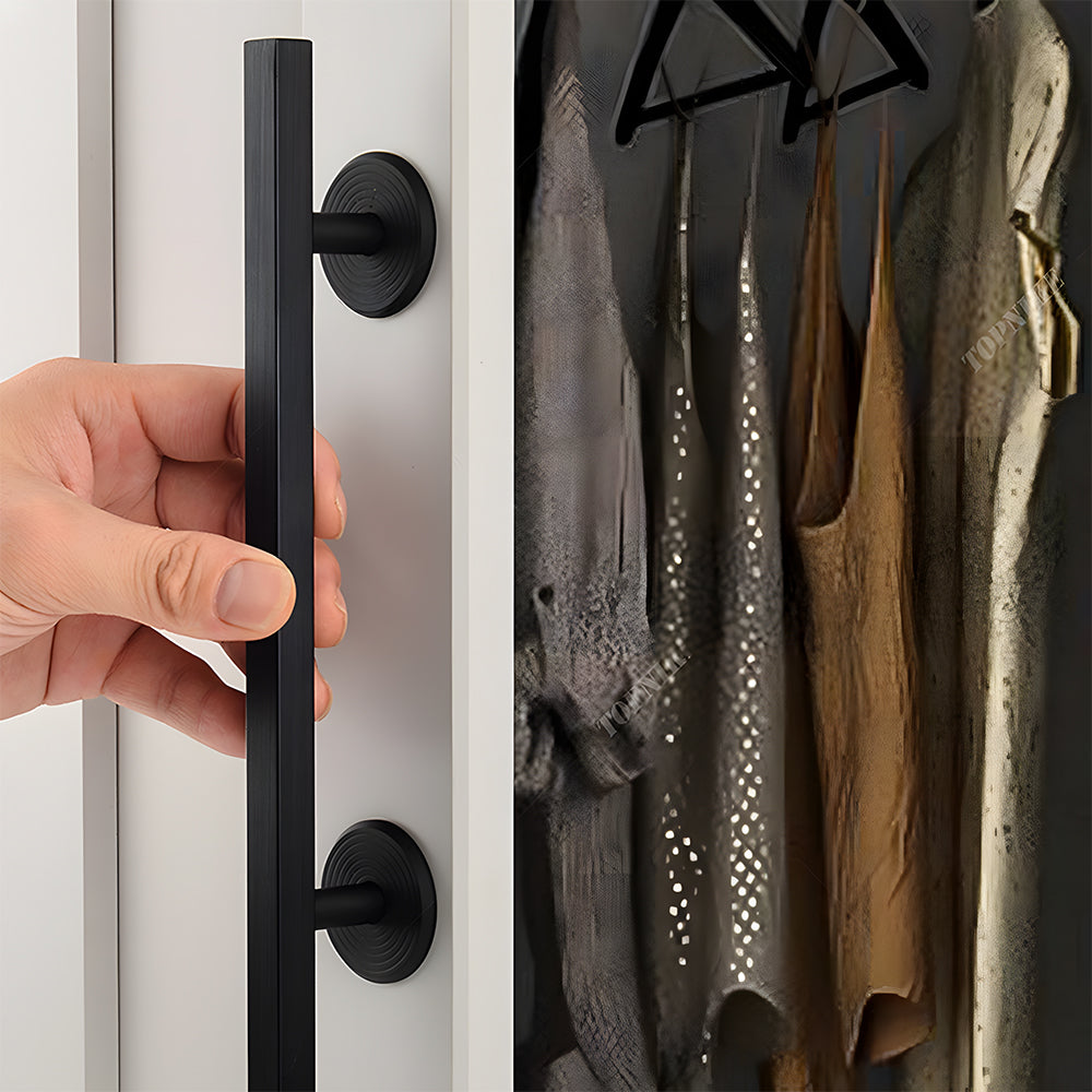 Modern Aluminium T-Bar Cupboard Handles with Ringed Round Bases