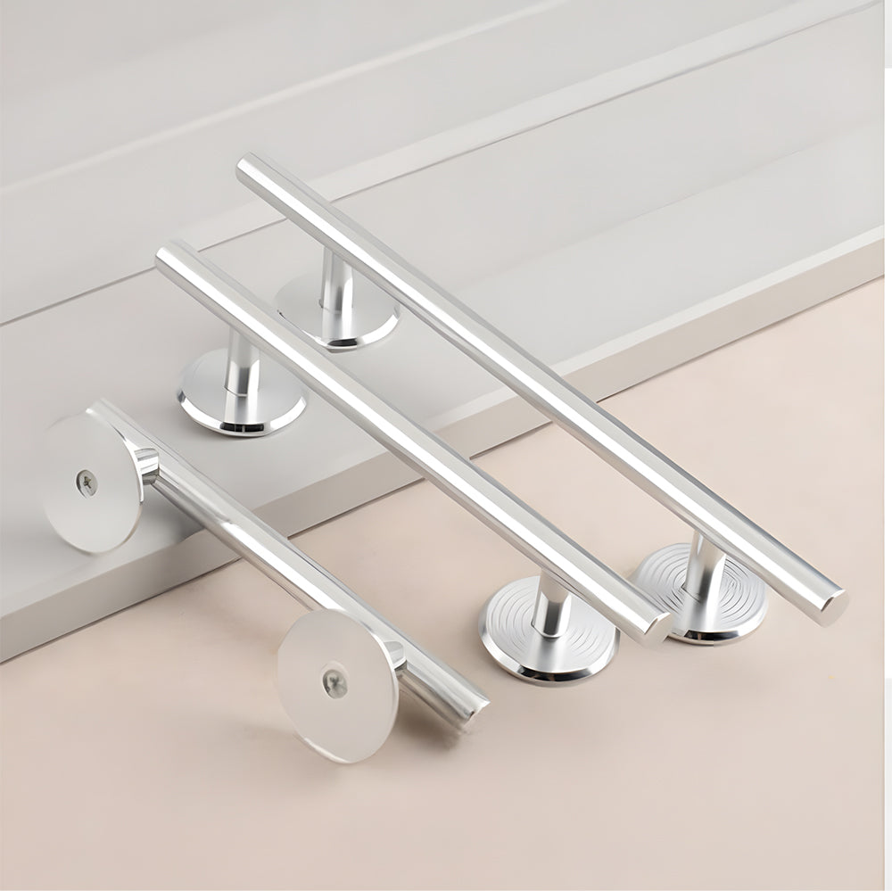 Modern Aluminium T-Bar Cupboard Handles with Ringed Round Bases