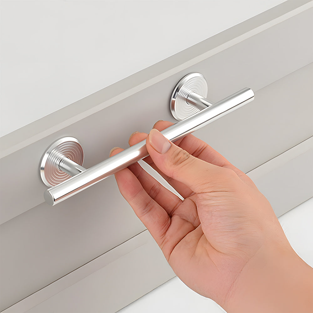 Modern Aluminium T-Bar Cupboard Handles with Ringed Round Bases