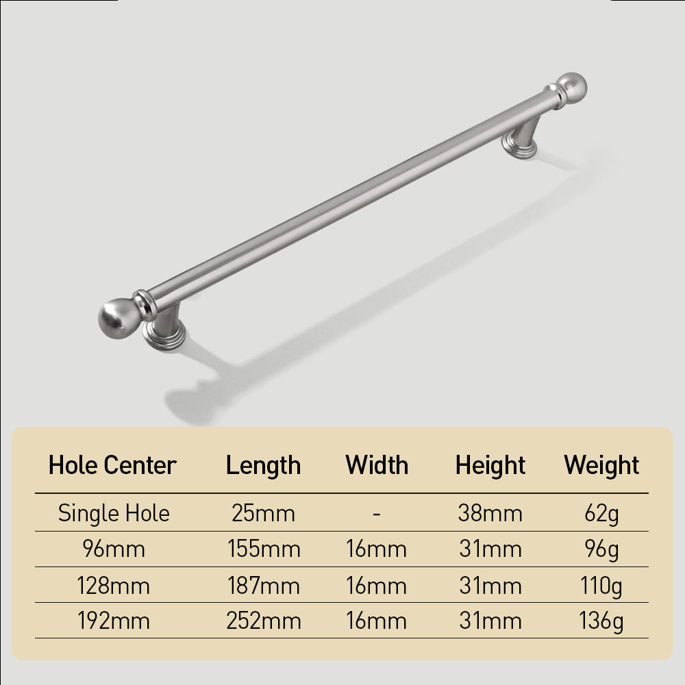 Modern Ball-End T-Bar Cupboard Handles & Knobs