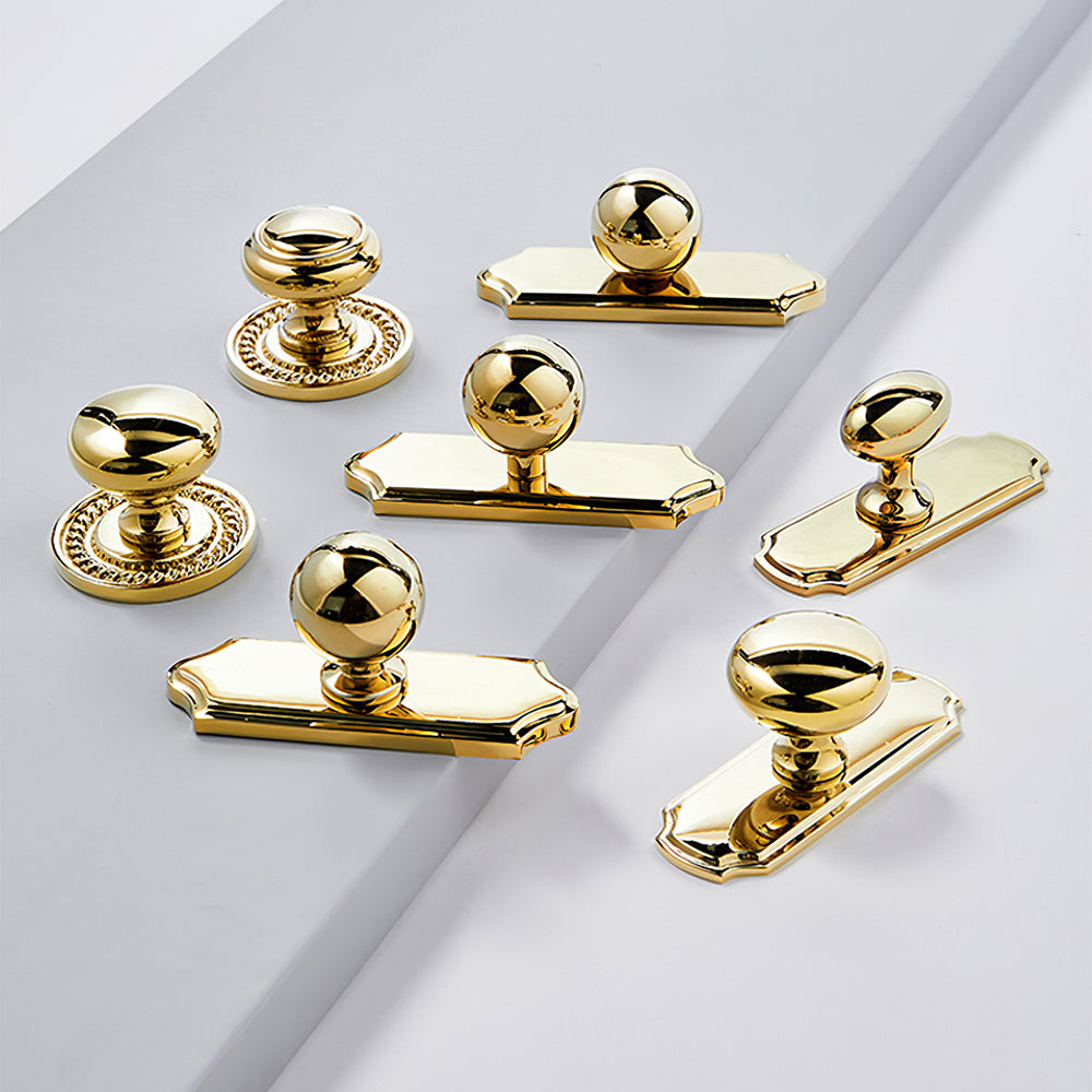 Modern Ball and Mushroom Brass Cupboard Knobs with Backplate