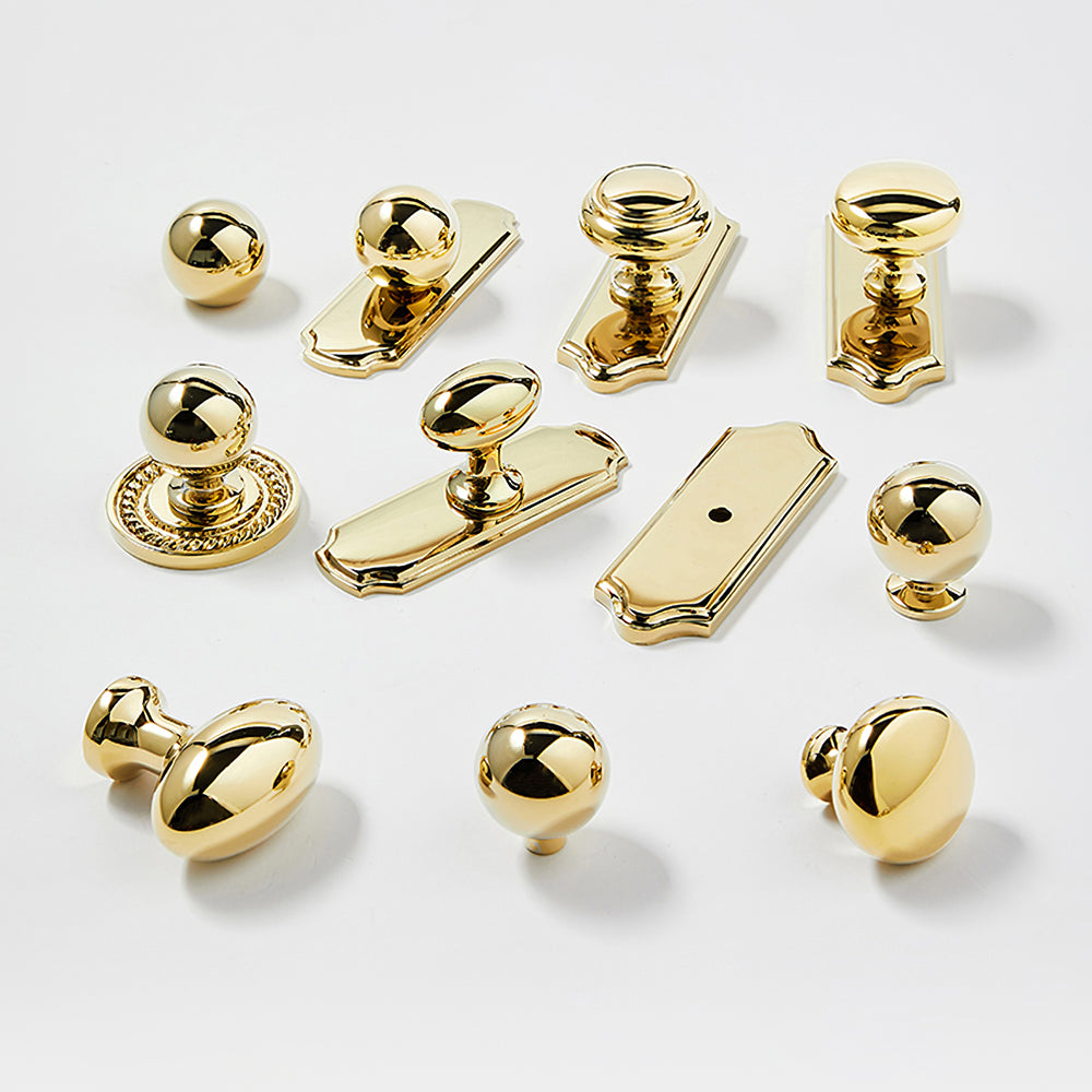 Modern Ball and Mushroom Brass Cupboard Knobs with Backplate