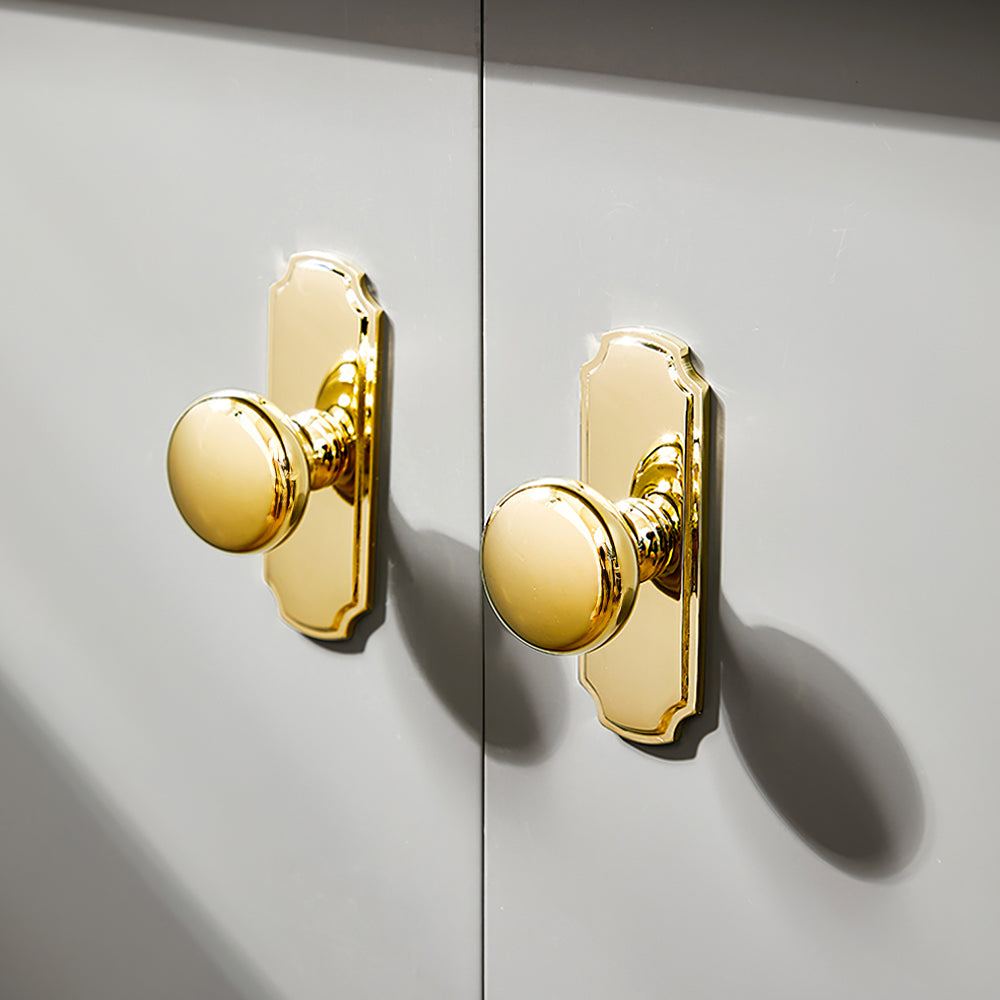 Modern Ball and Mushroom Brass Cupboard Knobs with Backplate