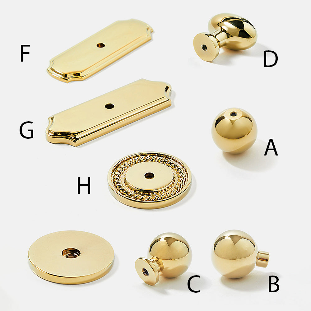 Modern Ball and Mushroom Brass Cupboard Knobs with Backplate