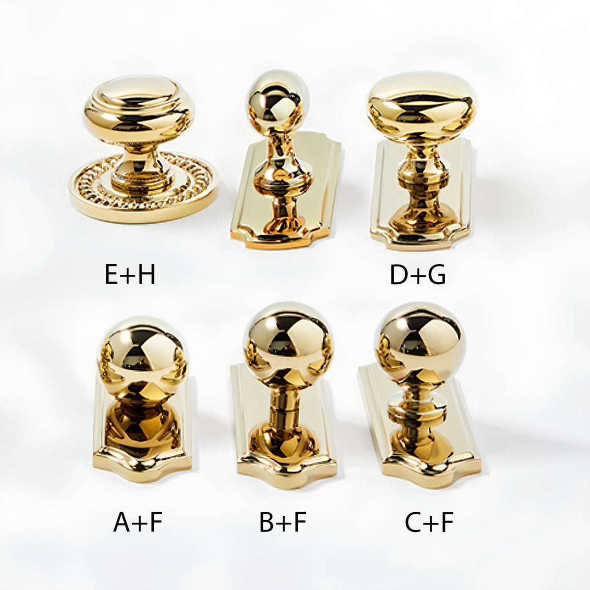 Modern Ball and Mushroom Brass Cupboard Knobs with Backplate