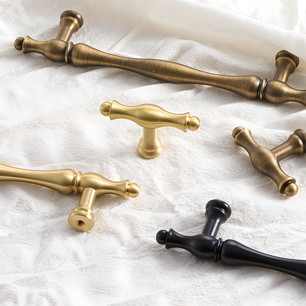 Modern Baluster T-Bar Cupboard Handles & Knobs in Solid Brass