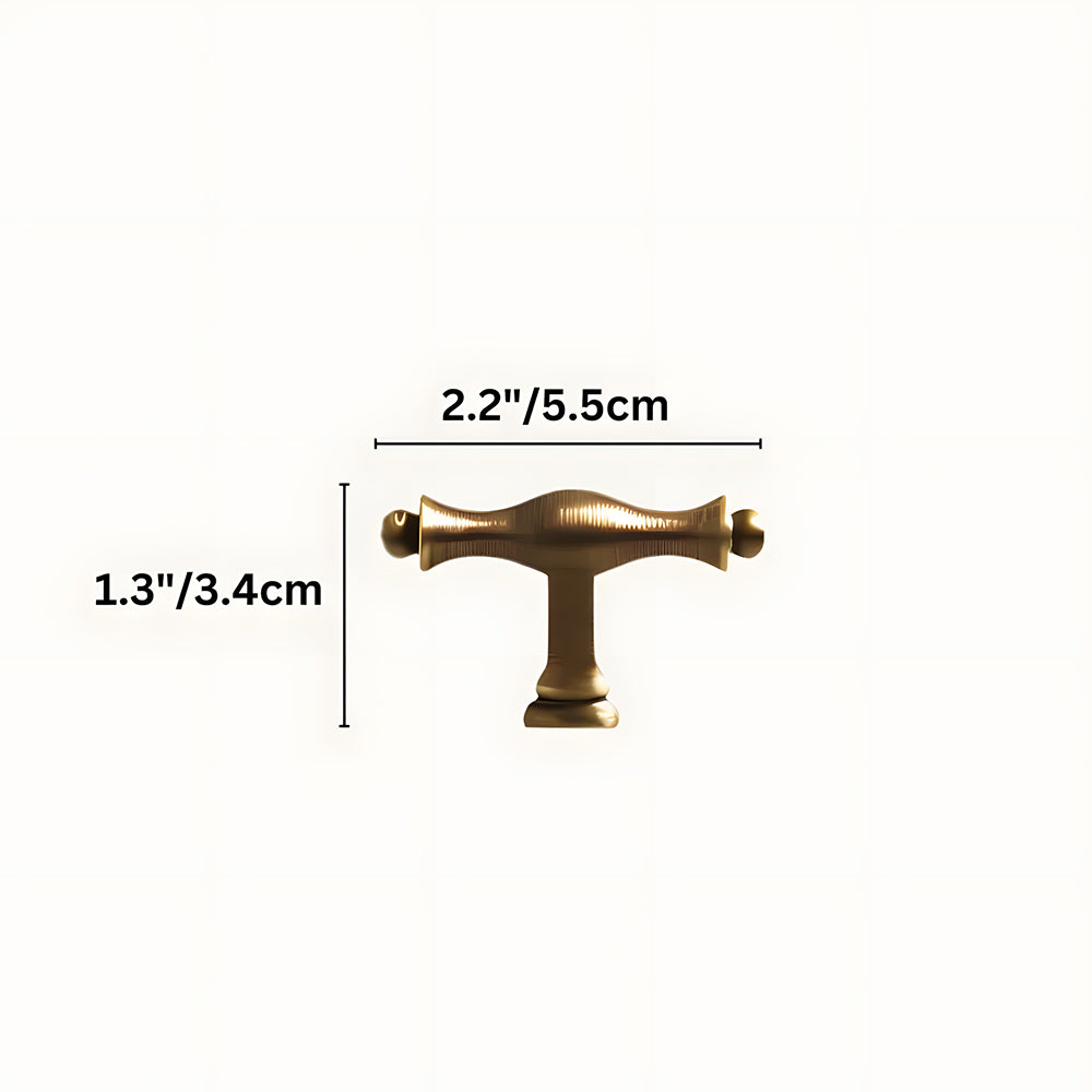 Modern Baluster T-Bar Cupboard Handles & Knobs in Solid Brass