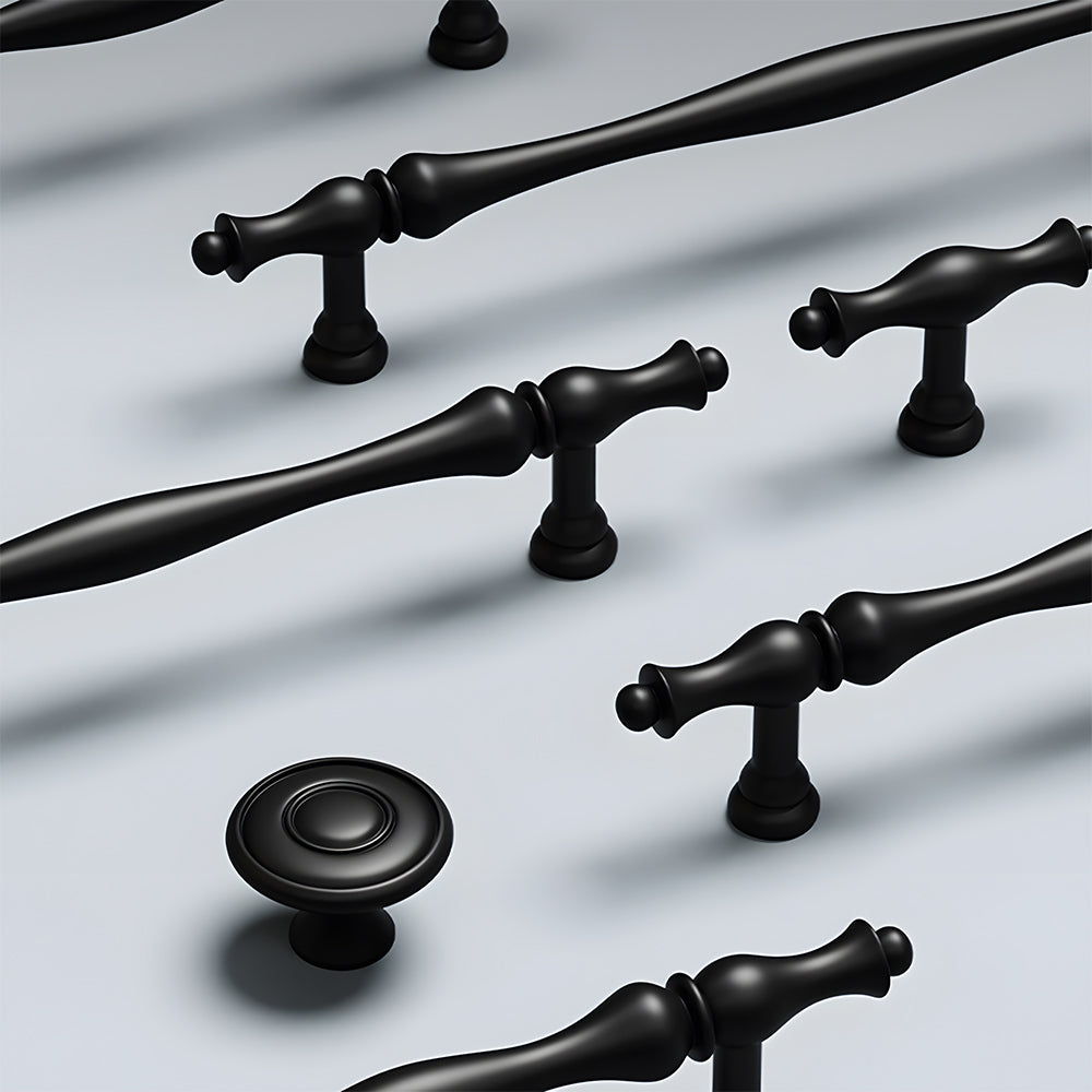Modern Baluster T-Bar Cupboard Handles & Knobs in Solid Brass