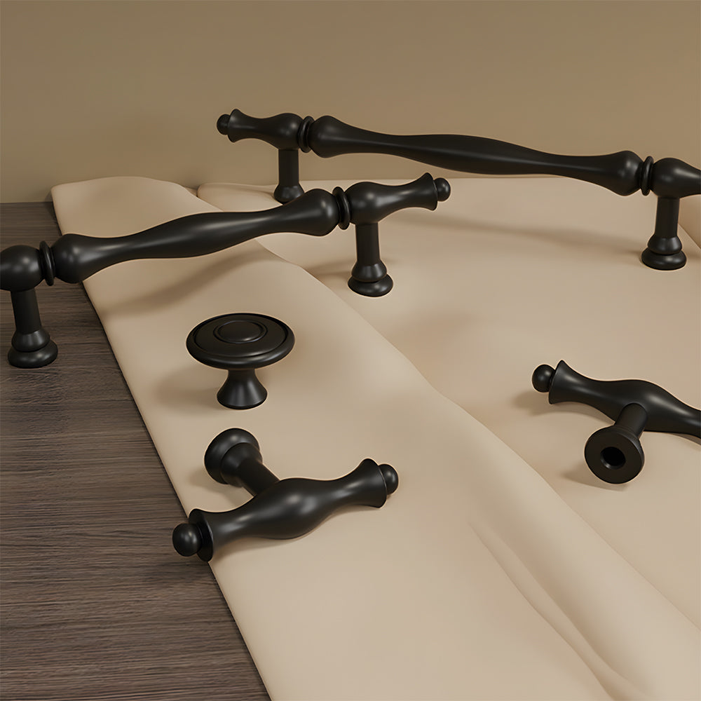 Modern Baluster T-Bar Cupboard Handles & Knobs in Solid Brass