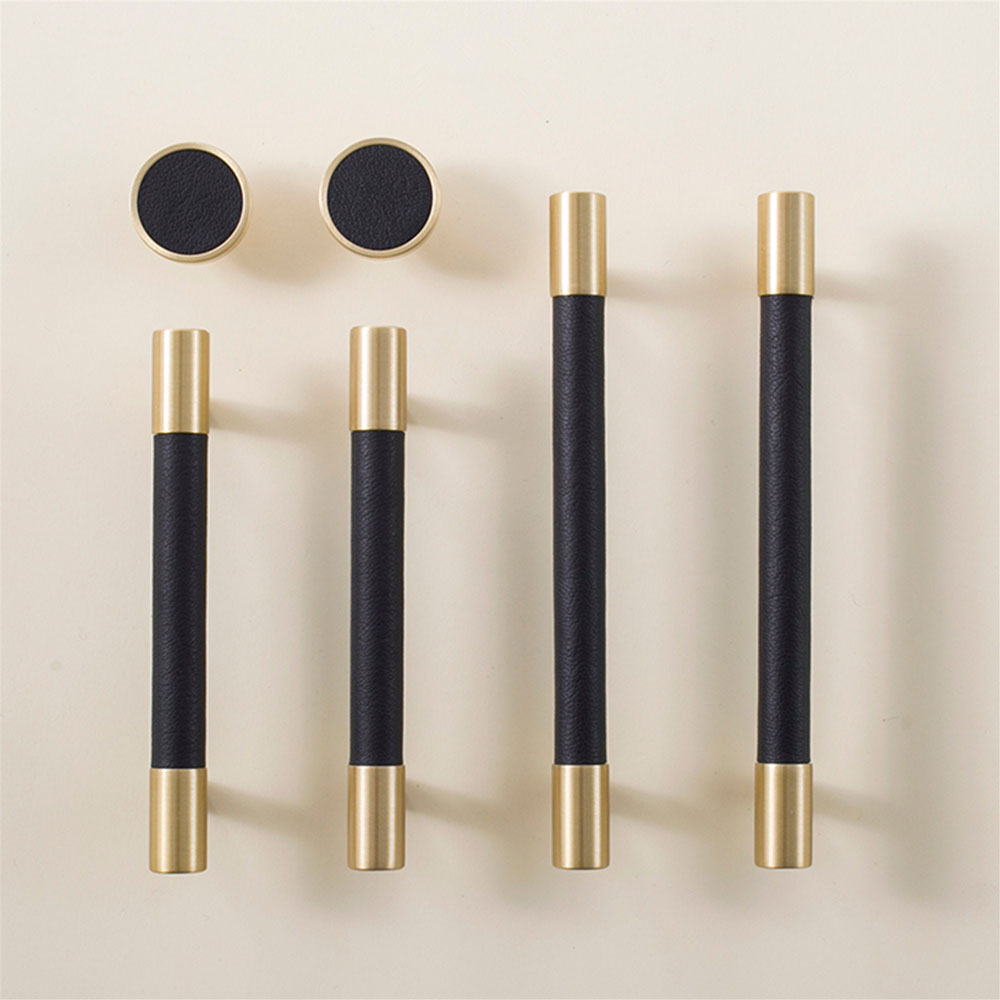 Modern Black Leather T-Bar Cupboard Handles & Knobs