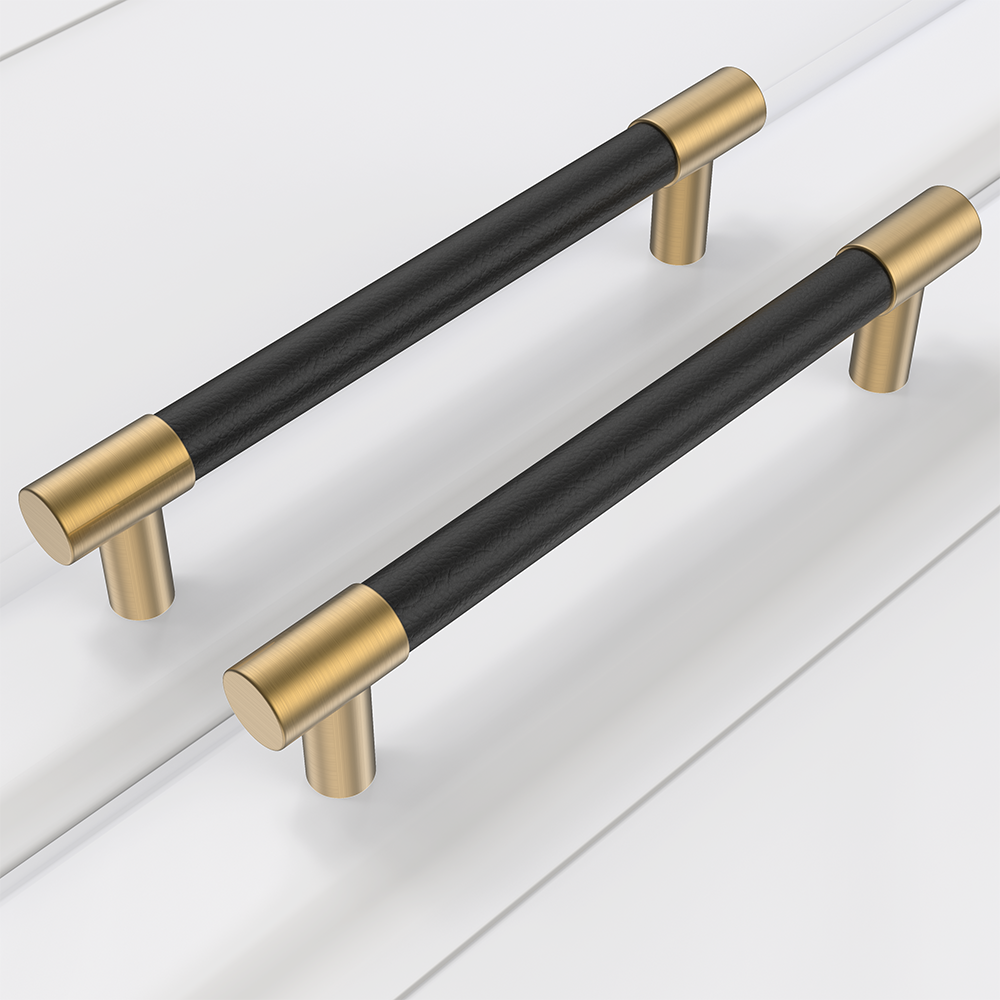 Modern Black Leather T-Bar Cupboard Handles & Knobs