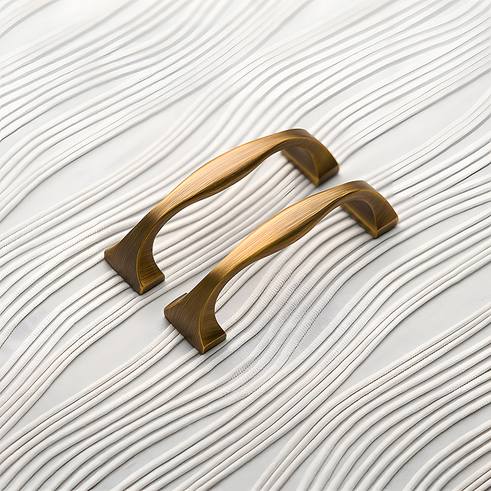 Modern Brass Bow Drawer Handles with Wide Square Feet