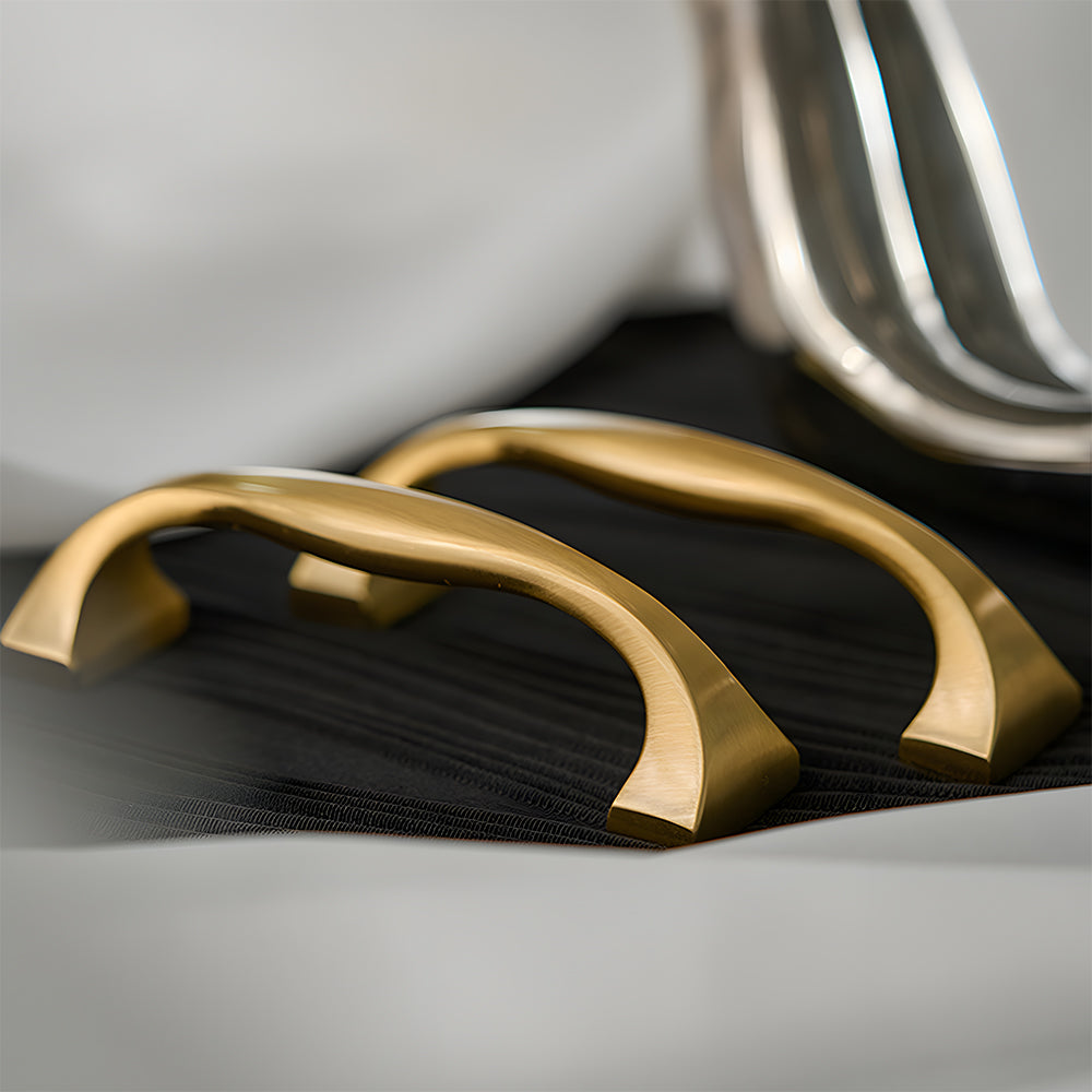 Modern Brass Bow Drawer Handles with Wide Square Feet