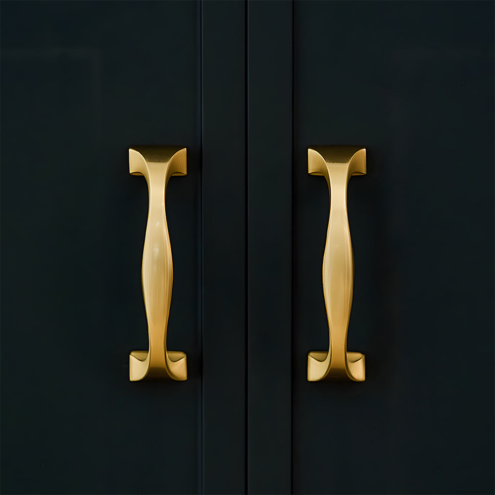 Modern Brass Bow Drawer Handles with Wide Square Feet