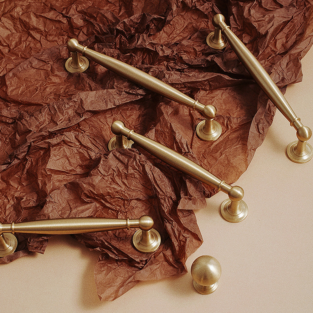 Modern Brushed Brass Wardrobe Handles with Tapered Grip