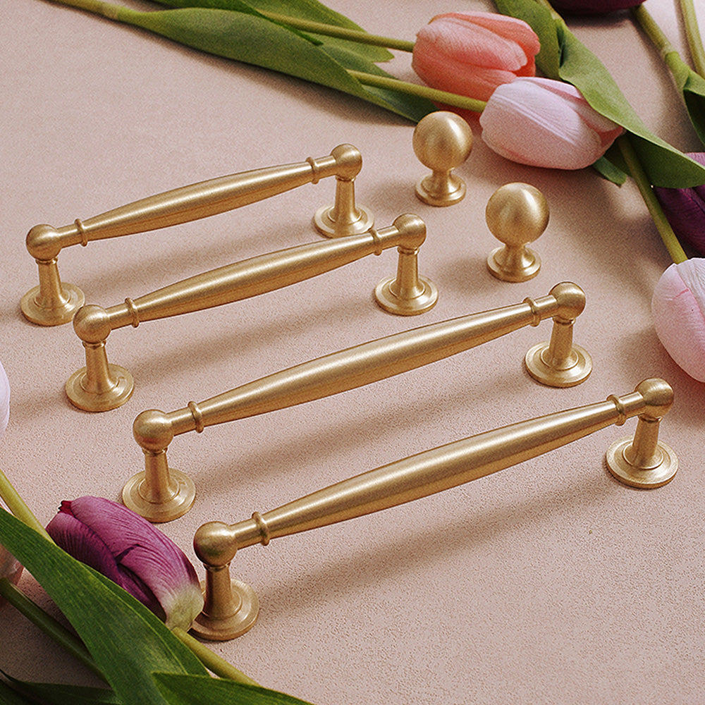 Modern Brushed Brass Wardrobe Handles with Tapered Grip