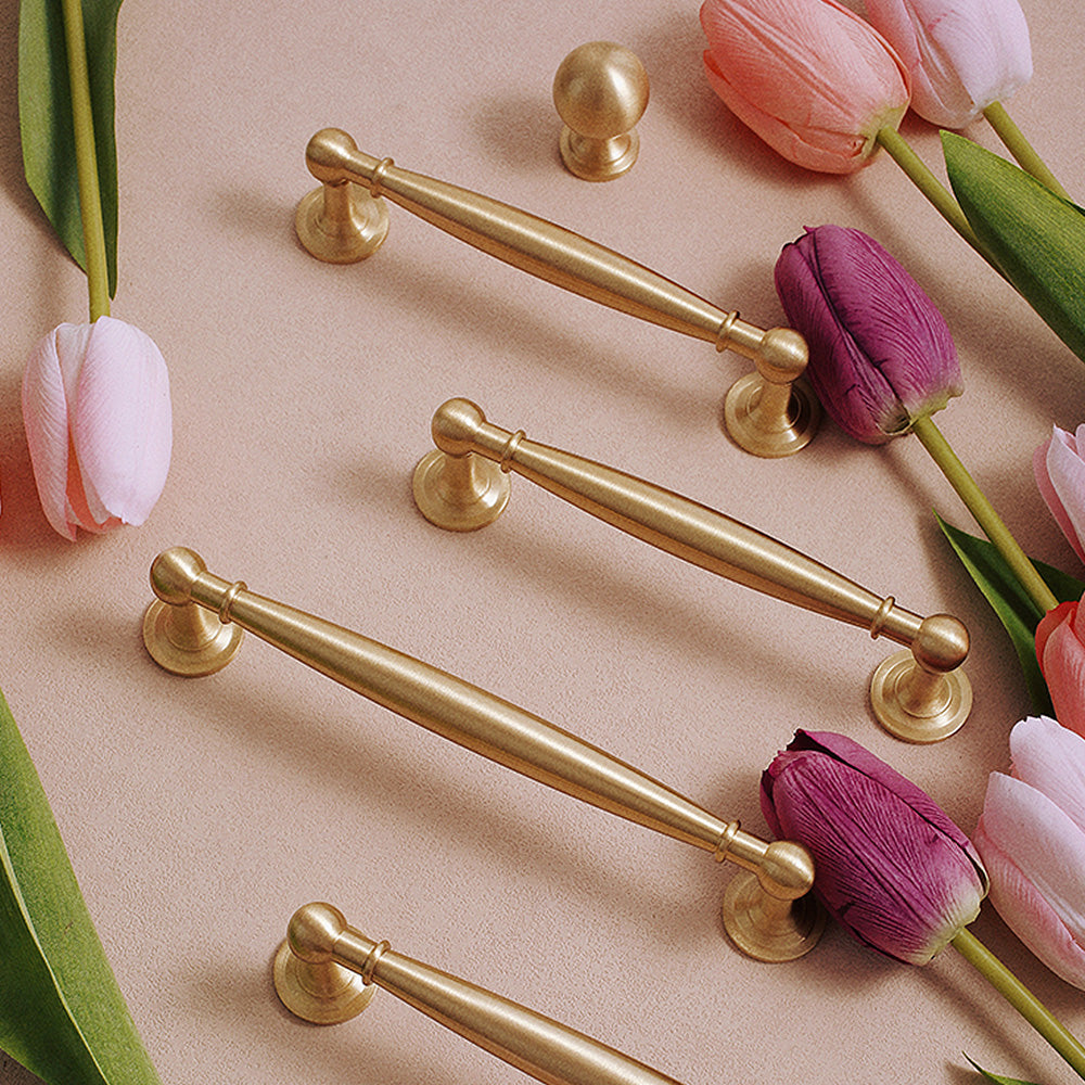 Modern Brushed Brass Wardrobe Handles with Tapered Grip