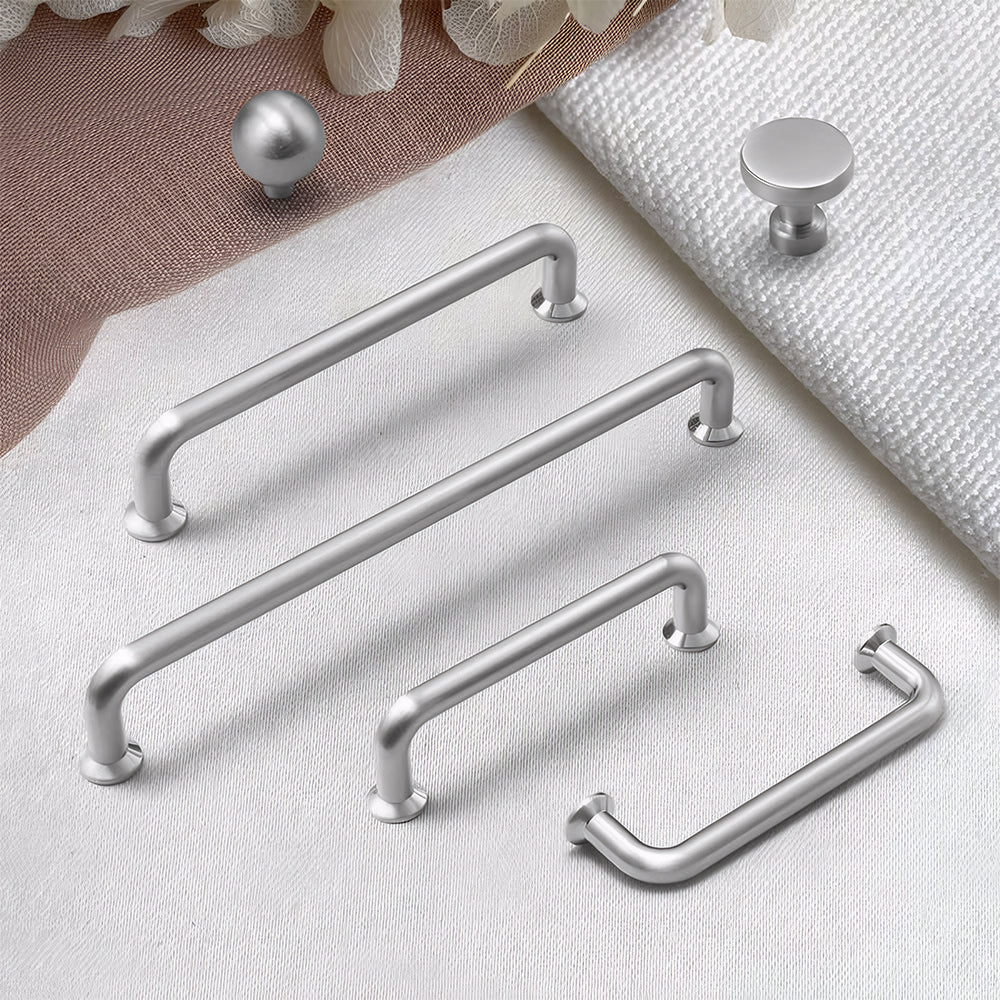 Modern Brushed Nickel D Wardrobe Handles and Knobs