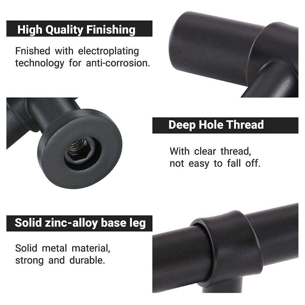 Modern Collared Black T-Bar Kitchen Cupboard Handles & Knobs