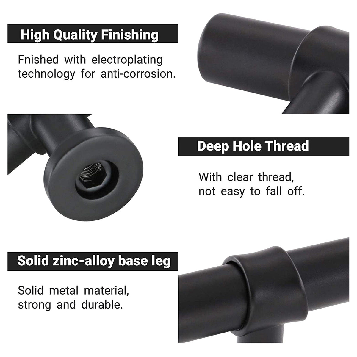 Modern Collared Black T-Bar Kitchen Cupboard Handles & Knobs