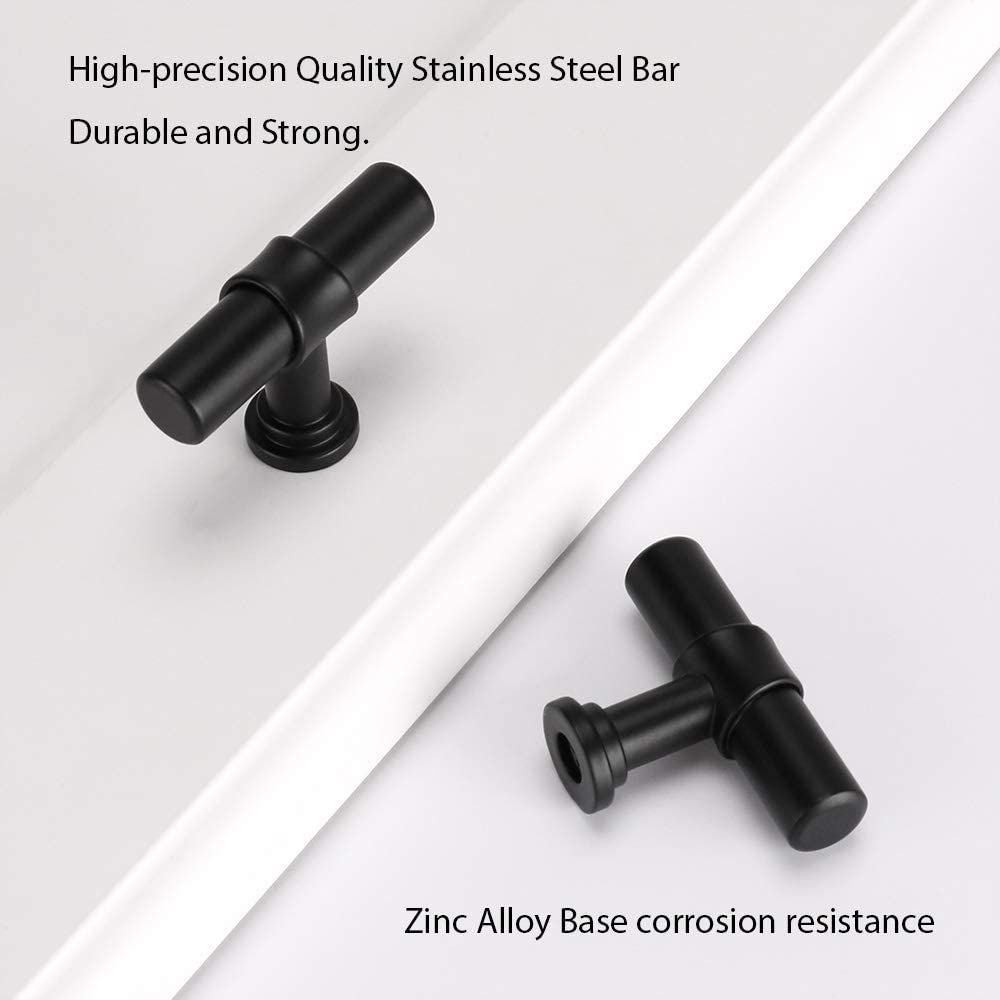 Modern Collared Black T-Bar Kitchen Cupboard Handles & Knobs