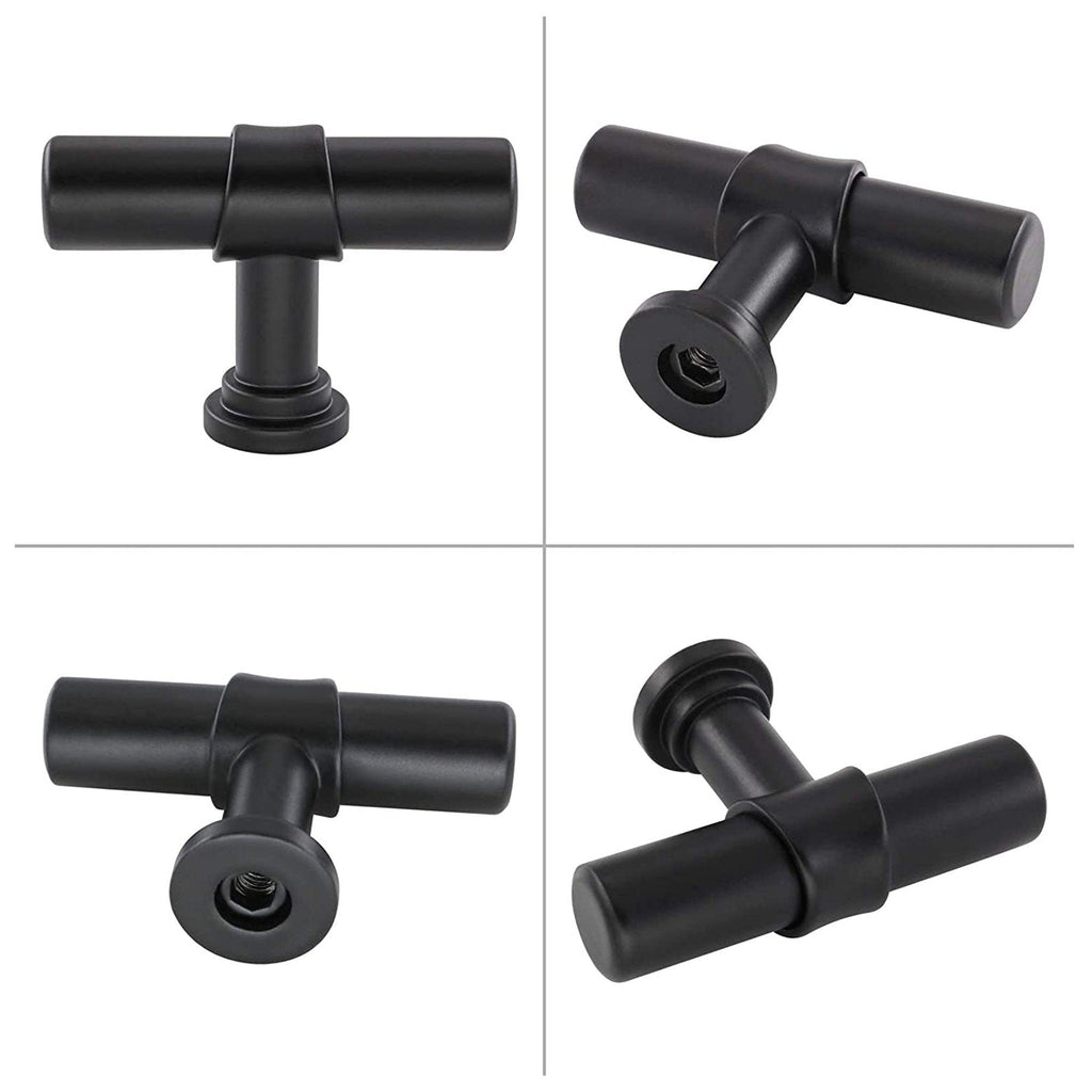 Modern Collared Black T-Bar Kitchen Cupboard Handles & Knobs