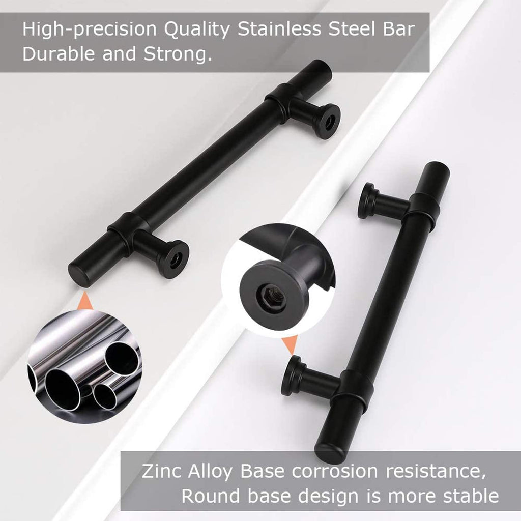 Modern Collared Black T-Bar Kitchen Cupboard Handles & Knobs