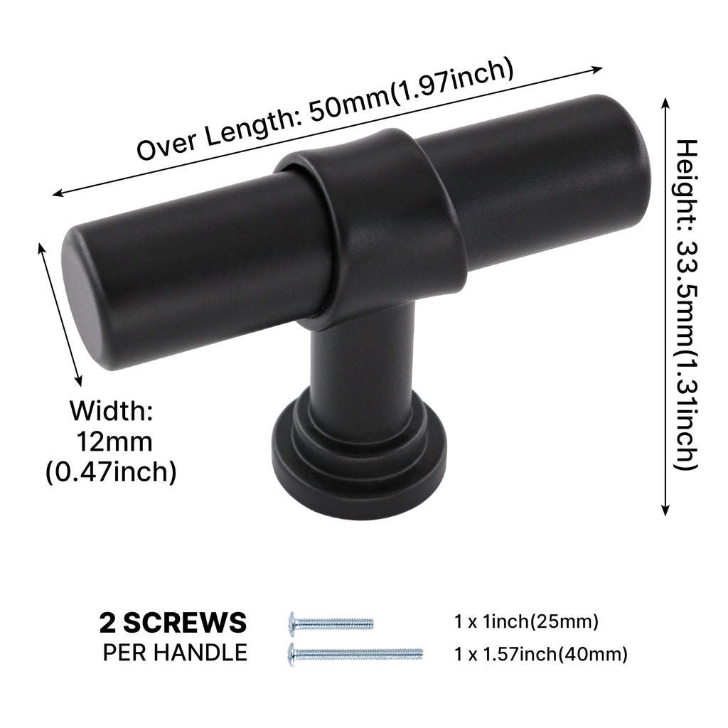Modern Collared Black T-Bar Kitchen Cupboard Handles & Knobs